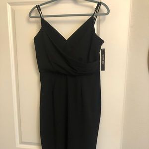 Black spaghetti strap dress with asymmetric hem